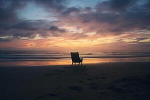 ai generiert ein einsam Beachcomber genießen Einsamkeit beim Dämmerung. generativ ai foto