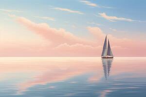 ai generiert ein heiter Betrachtung von ein einsam Segelboot gleiten auf ein Ruhe Ozean. generativ ai foto