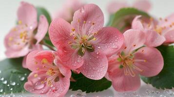 ai generiert Rosa Blumen auf Weiß Mauer foto