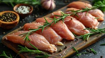 ai generiert hölzern Schneiden Tafel mit roh Fisch foto