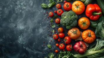 ai generiert Kreis von Tomaten, Kopfsalat, und Gemüse foto