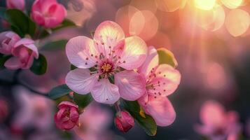 ai generiert Nahansicht von Rosa Blumen auf Baum foto