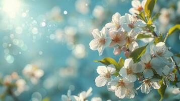 ai generiert Nahansicht von Blume auf Baum Ast foto