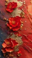 ai generiert schließen oben von Gemälde mit rot Blumen foto