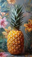 ai generiert Ananas umgeben durch Blumen foto