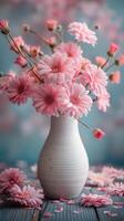 ai generiert bunt Blumen im Weiß Vase foto