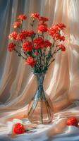 ai generiert Vase gefüllt mit Rosa und Orange Blumen foto