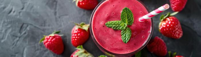 ai generiert ein erfrischend Erdbeere Smoothie im ein Glas mit ein Stroh foto