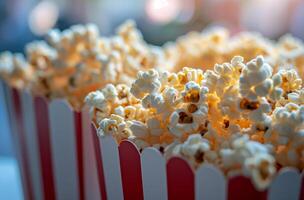 ai generiert groß Box von Kino Popcorn foto