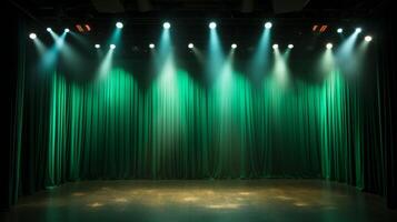 ai generiert modern tanzen Bühne Licht Hintergrund mit Scheinwerfer Erleuchtung zum Unterhaltung Show foto