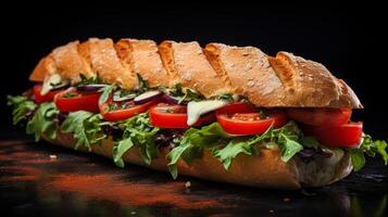 ai generiert Italienisch sub Sandwich auf verschwommen, Feinkost Sandwich mit Kopieren Raum zum Text foto