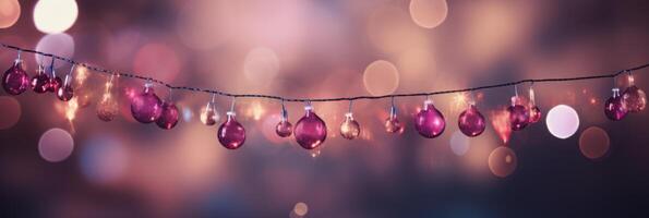 ai generiert festlich Weihnachten Bokeh Beleuchtung Banner zum Urlaub Feierlichkeiten und saisonal Schöne Grüße foto