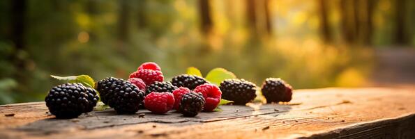 ai generiert beschwingt und appetitlich Maulbeere Freude Hintergrund Banner verfügbar zum Kauf foto