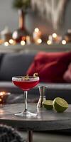 ai generiert kosmopolitisch Cocktail mit Limette Twist foto
