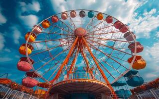 ai generiert Ferris Rad im das Amüsement Park foto