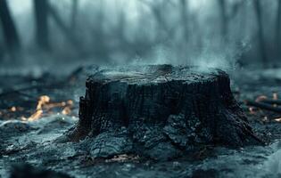 ai generiert Stümpfe auf das verbrannt Wald foto