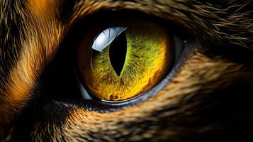 ai generiert Nahansicht von Katzen Auge - - hohe Auflösung Fotografie zum Digital Medien und Grafik Design foto