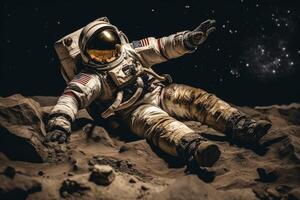 ai generiert Astronaut schwebend im Weite von Raum, feiern International Tag von Mensch Raum Flug foto