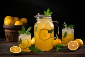 ai generiert exquisit frisch Limonade mit pikant Minze, serviert im ein geräumig Krug, perfekt zum Sommer- Erfrischung foto