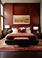 ai generiert Innere von klassisch Schlafzimmer, komfortabel König Größe Bett. ai generativ foto