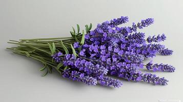 ai generiert ein Bündel von lila Blumen auf ein Tabelle foto