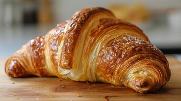 ai generiert Croissants auf ein Teller mit pulverisiert Zucker foto