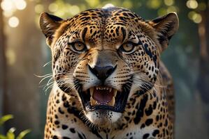 ai generiert Jaguar - - Tier, Jaguar im das Dschungel, schön Schuss von ein afrikanisch Leopard - - Jaguar foto