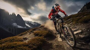 ai generiert Berg Radfahren und Abenteuer Hintergrund foto