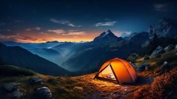 ai generiert Berg Camping Flucht Hintergrund foto