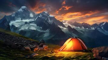 ai generiert Berg Camping Hintergrund foto