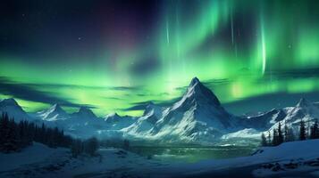 ai generiert Berg Nord Beleuchtung Hintergrund foto