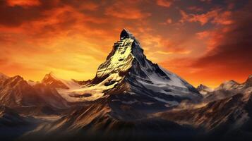 ai generiert Berg Gipfel Sonnenuntergang Hintergrund foto