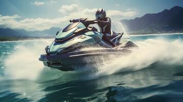 ai generiert Ozean Jet Ski Hintergrund foto