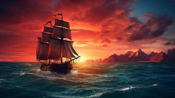 ai generiert Ozean Sonnenuntergang segeln Hintergrund foto