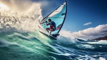 ai generiert Ozean Windsurfen Hintergrund foto