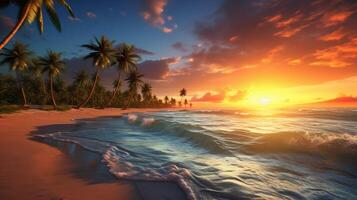 ai generiert direkt am Meer Sonnenaufgang Paradies Hintergrund foto