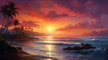 ai generiert Öl Gemälde Sonnenaufgang Hintergrund foto