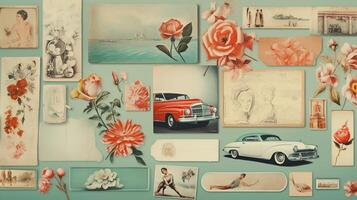 ai generiert Pastell- Collage von Jahrgang Kunst Elemente Hintergrund foto