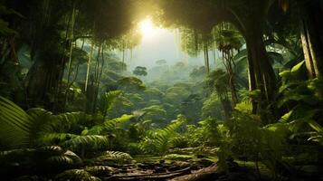 ai generiert Regenwald Überdachung Erkundung Hintergrund foto