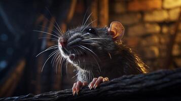 ai generiert ein Ratte ist Stehen auf oben von ein Log foto