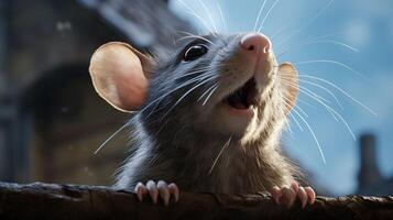 ai generiert ein Ratte ist Stehen auf oben von ein Log foto