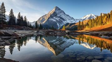 ai generiert ein Fluss fließend durch ein Grün Wald foto