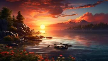 ai generiert romantisch Sonnenaufgang Hintergrund foto