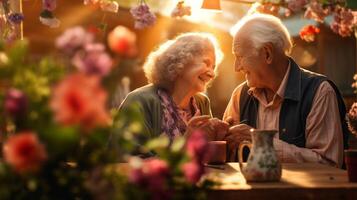ai generiert Senior Aktivitäten Altern anmutig und Alten Pflege foto