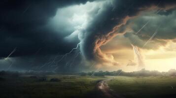 ai generiert Himmel mit Tornado Hintergrund foto