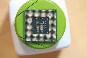 Stifte Mikrochip auf Main Zentralprozessor pc Prozessor Schaltkreis Tafel Makro Schuss foto