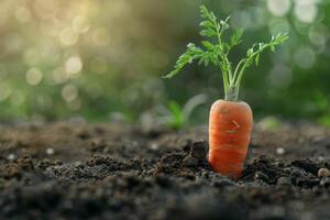 ai generiert Karotte Wachstum im fruchtbar Boden spiegelt Landwirtschaft, frisch Gemüse und gesund Essen Konzepte im Natur foto