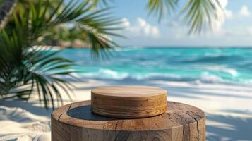 ai generiert Stück von Holz auf sandig Strand foto