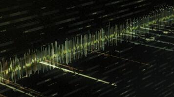 abstrakt Hintergrund mit Musik- Spur und Zahlen. Animation. abstrakt Farbe Equalizer bewegt sich mit Zahlen auf schwarz Hintergrund. Computer Equalizer Matrix foto