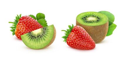 Erdbeere und Kiwi Obst isoliert auf Weiß Hintergrund foto